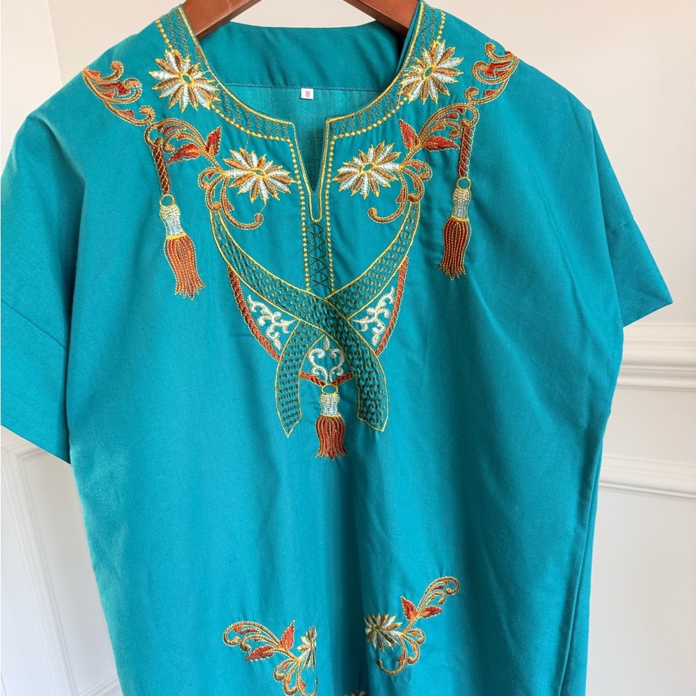 NWOT Boho Women Kaftan Embroidered Dress Abaya Moroccan Egyptian Arab Size 8 NEW